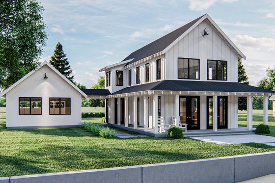 Exterior - Rear Elevation for Farmhouse House Plan #455-208 - 2 bed, 2 bath