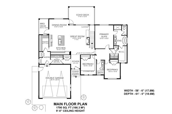 Floor Plan - Main Floor for Farmhouse House Plan #1100-74 - 3 bed, 2 bath