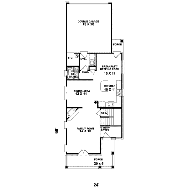 Floor Plan - Main Floor for Southern House Plan #81-464 - 3 bed, 2.5 bath
