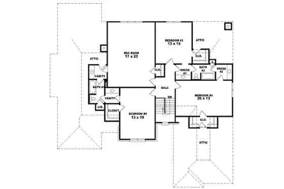Floor Plan - Upper Floor for European House Plan #81-1184 - 5 bed, 4 bath