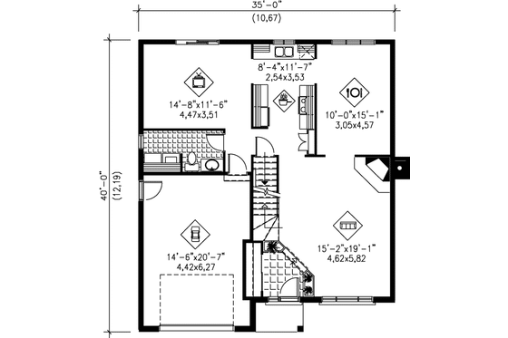 Floor Plan - Main Floor for Traditional House Plan #25-2145 - 3 bed, 1.5 bath