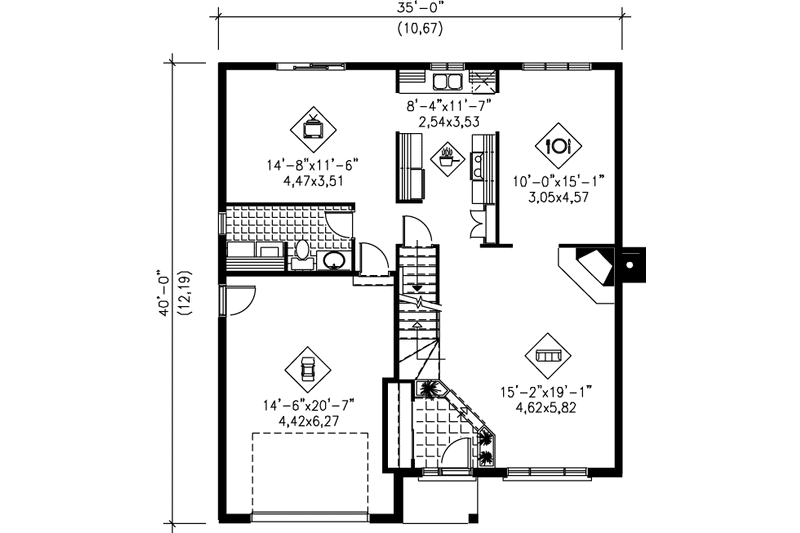 House Blueprint - Floor Plan - Main Floor for Traditional House Plan #25-2145 - 3 bed, 1.5 bath
