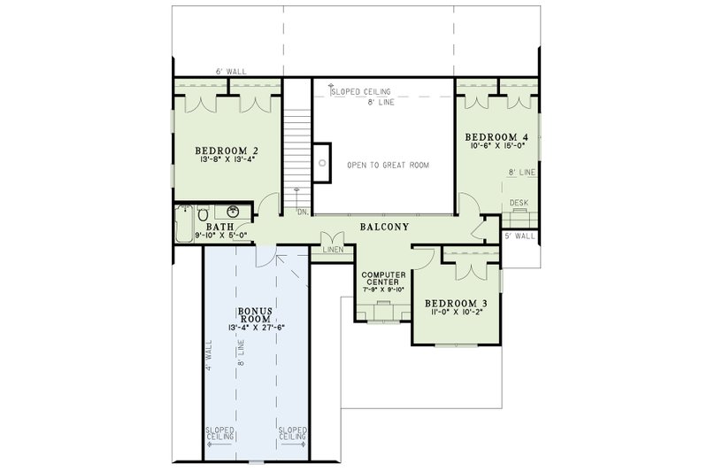 House Blueprint - Floor Plan - Upper Floor for Craftsman House Plan #17-2131 - 4 bed, 3 bath