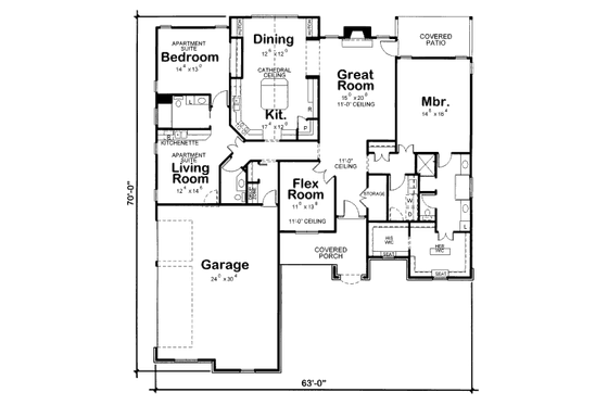 Floor Plan - Main Floor for Craftsman House Plan #20-2131 - 2 bed, 2.5 bath