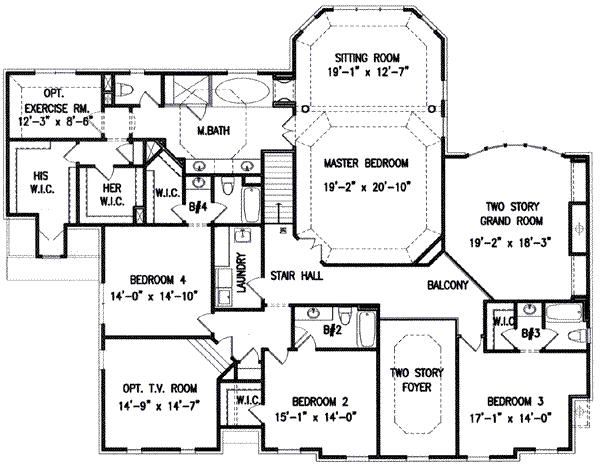 House Design - Colonial Floor Plan - Upper Floor Plan #54-121