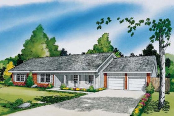 Exterior - Front Elevation for Ranch House Plan #312-353 - 3 bed, 2 bath