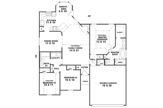 Floor Plan - Main Floor for Traditional House Plan #81-216 - 3 bed, 2 bath