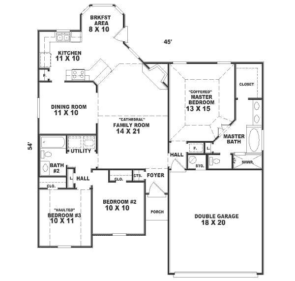 Floor Plan - Main Floor for Traditional House Plan #81-216 - 3 bed, 2 bath