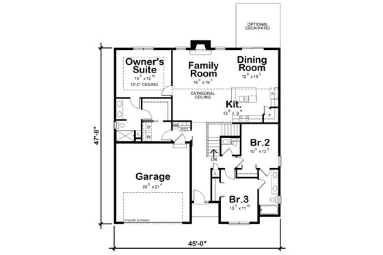 Floor Plan - Main Floor for Traditional House Plan #20-2452 - 3 bed, 2.5 bath