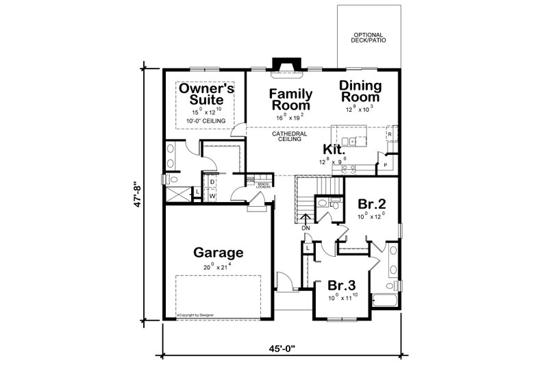 Traditional Style House Plan - 3 Beds 2.5 Baths 1642 Sq Ft Plan #20 