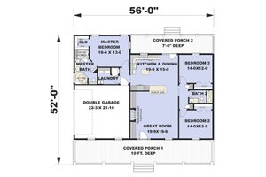 Floor Plan - Main Floor for Traditional House Plan #44-236 - 3 bed, 2 bath