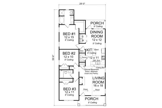 Floor Plan - Main Floor 1 for Cottage House Plan #513-5 - 3 bed, 2 bath