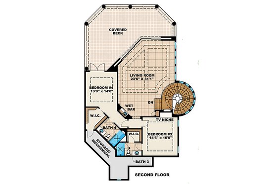 Floor Plan - Upper Floor for Mediterranean House Plan #27-391 - 5 bed, 4.5 bath