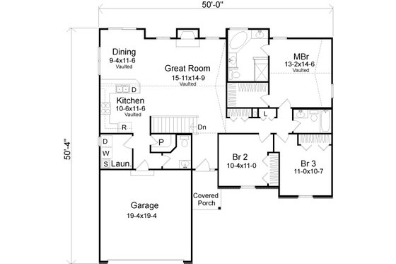 Floor Plan - Main Floor for Traditional House Plan #22-521 - 3 bed, 2.5 bath