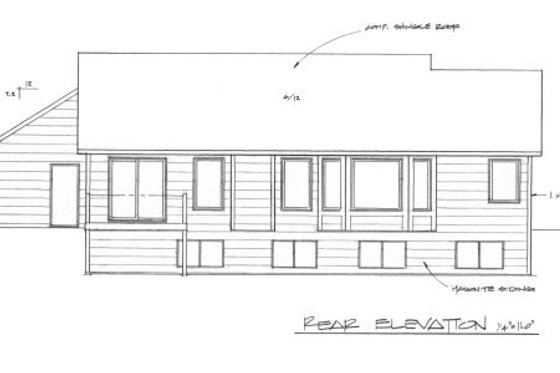 Exterior - Rear Elevation for Traditional House Plan #58-171 - 3 bed, 2 bath