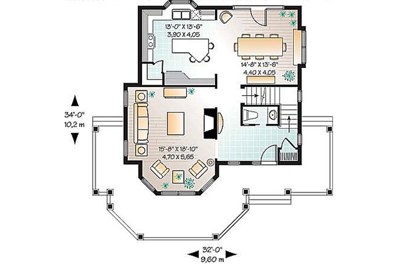 House Blueprint - Floor Plan - Main Floor for Country House Plan #23-549 - 3 bed, 2.5 bath