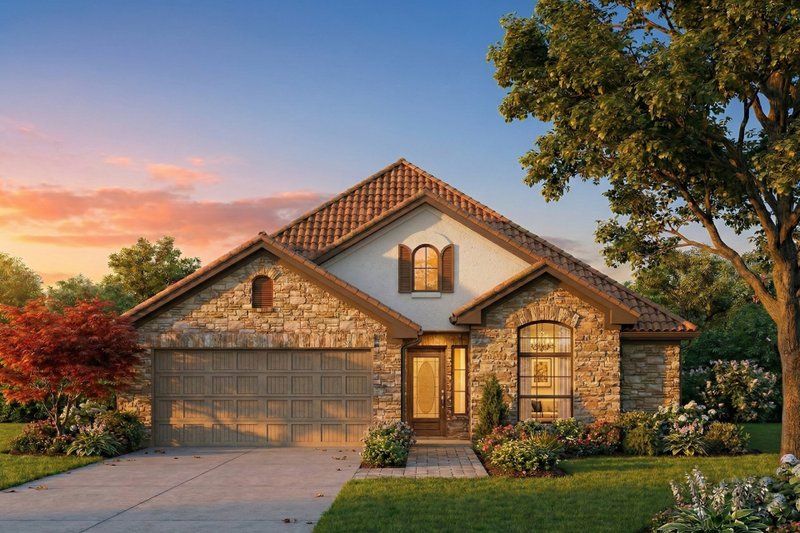 Exterior - Front Elevation 2 for Mediterranean House Plan #80-133 - 3 bed, 2 bath