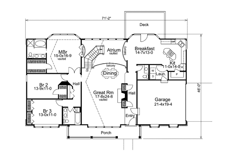 Dream House Plan - Floor Plan - Main Floor for Ranch House Plan #57-307 - 3 bed, 2.5 bath