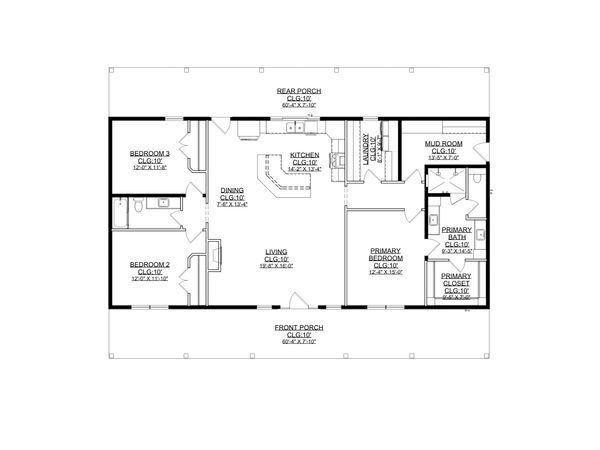 Floor Plan - Main Floor for Farmhouse House Plan #1127-22 - 3 bed, 2 bath