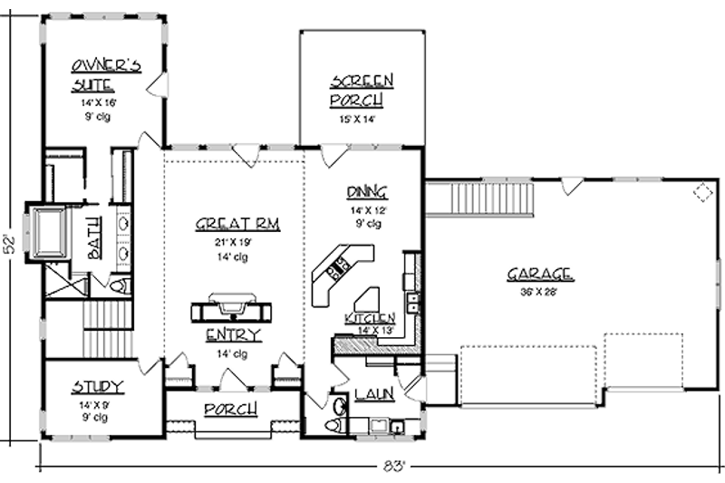 Dream House Plan - Floor Plan - Main Floor for Prairie House Plan #320-406 - 1 bed, 1.5 bath