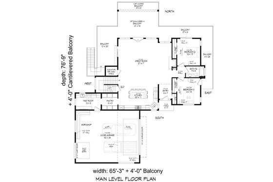 Floor Plan - Main Floor for Contemporary House Plan #932-1273 - 4 bed, 3 bath