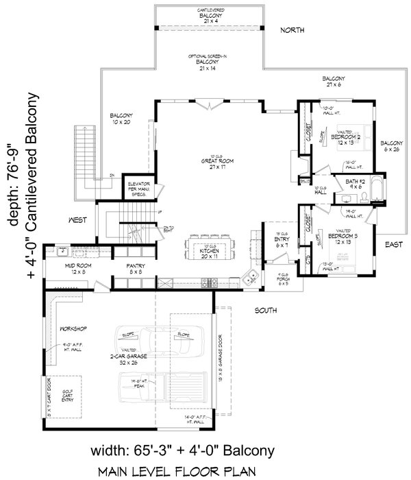 Contemporary Floor Plan - Main Floor Plan #932-1273