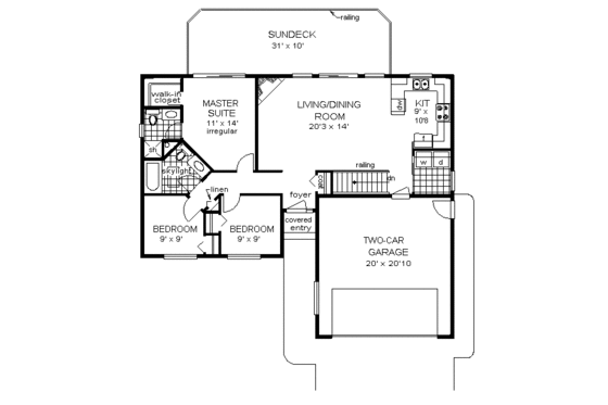 Floor Plan - Main Floor for Ranch House Plan #18-168 - 3 bed, 2 bath