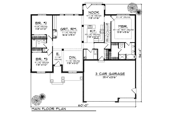 Floor Plan - Main Floor for Traditional House Plan #70-698 - 3 bed, 2 bath