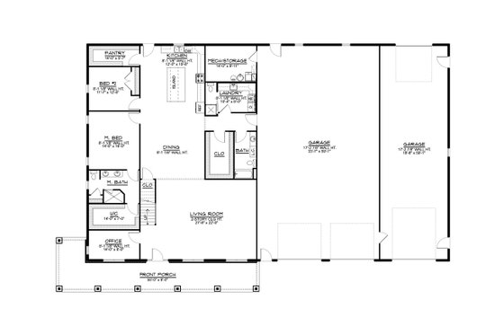 Floor Plan - Main Floor for Barndominium House Plan #1064-154 - 4 bed, 3.5 bath