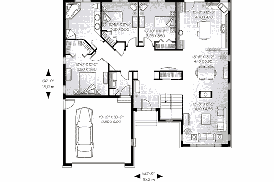 Floor Plan - Main Floor for European House Plan #23-565 - 3 bed, 1 bath
