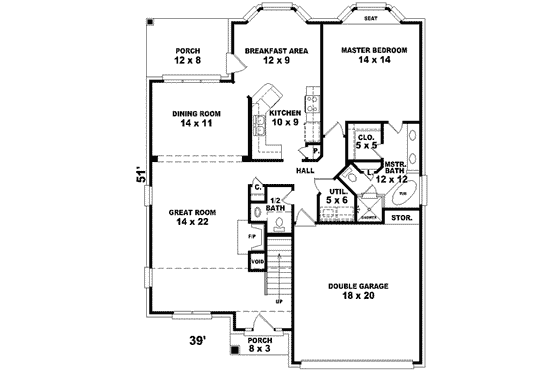 Floor Plan - Main Floor for European House Plan #81-740 - 2 bed, 2.5 bath