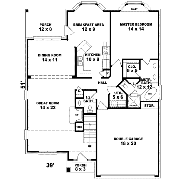 Floor Plan - Main Floor for European House Plan #81-740 - 2 bed, 2.5 bath