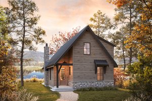 Cabin Exterior - Front Elevation Plan #1114-2