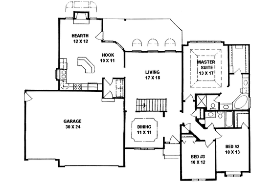 Floor Plan - Main Floor for Traditional House Plan #58-166 - 3 bed, 2 bath