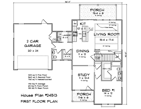 House Design - Floor Plan - Main Floor 1 for Farmhouse House Plan #513-2306 - 3 bed, 3.5 bath
