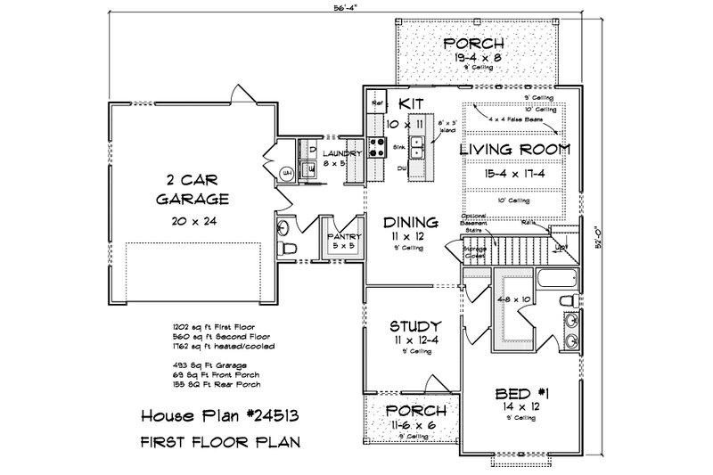 House Design - Floor Plan - Main Floor 1 for Farmhouse House Plan #513-2306 - 3 bed, 3.5 bath