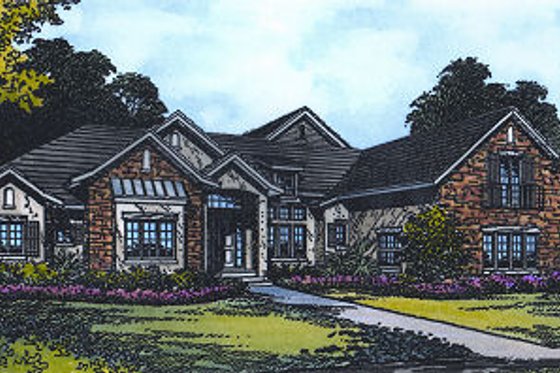 Exterior - Front Elevation for European House Plan #417-408 - 4 bed, 3 bath