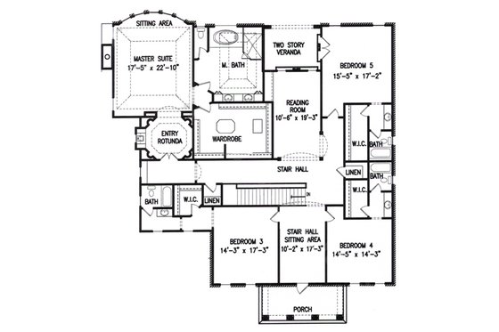 Floor Plan - Upper Floor for Colonial House Plan #54-133 - 5 bed, 5.5 bath