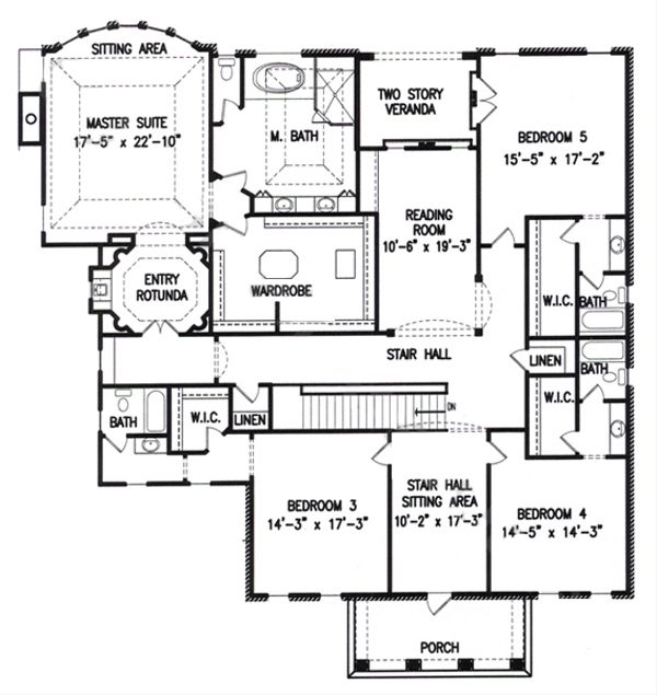 Colonial Floor Plan - Upper Floor Plan #54-133