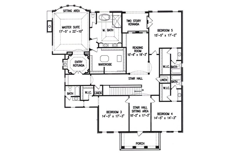 Home Plan - Floor Plan - Upper Floor for Colonial House Plan #54-133 - 5 bed, 5.5 bath
