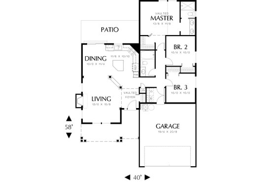 Floor Plan - Main Floor for Craftsman House Plan #48-585 - 3 bed, 2 bath