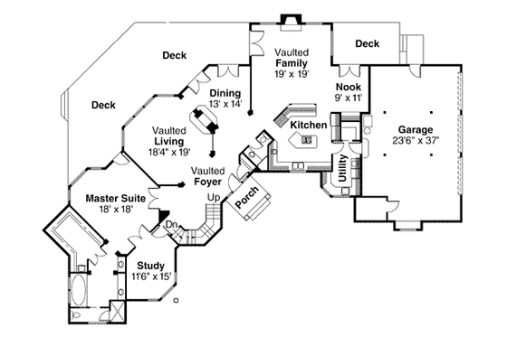 Floor Plan - Main Floor for European House Plan #124-134 - 4 bed, 3.5 bath