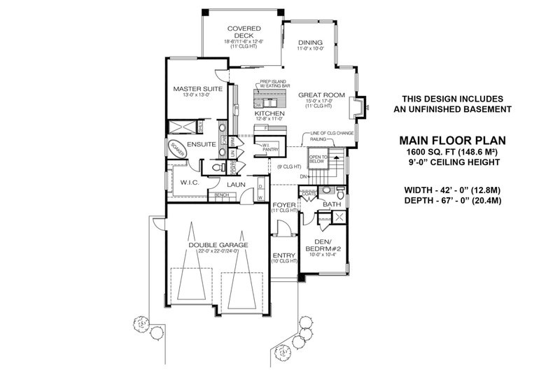 Dream House Plan - Floor Plan - Main Floor for Prairie House Plan #1100-11 - 2 bed, 2 bath