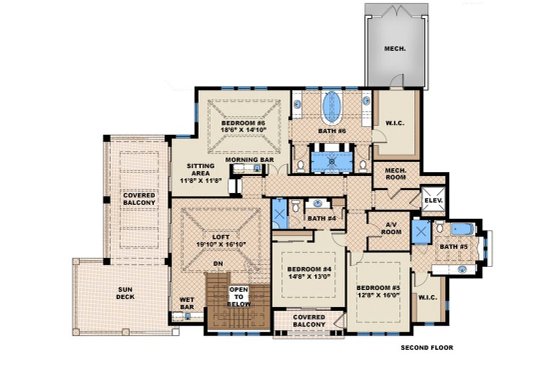 Floor Plan - Upper Floor for Beach House Plan #27-465 - 5 bed, 5.5 bath