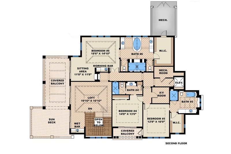 House Plan Design - Floor Plan - Upper Floor for Beach House Plan #27-465 - 5 bed, 5.5 bath