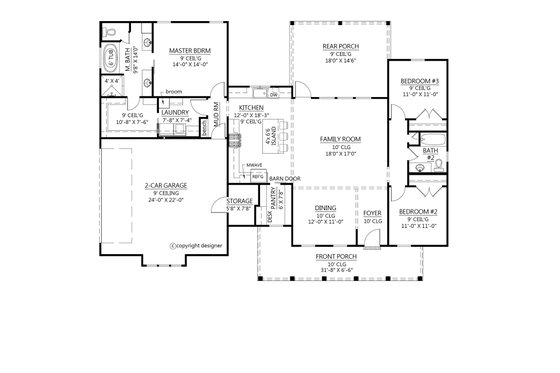 Floor Plan - Main Floor for Farmhouse House Plan #1074-25 - 3 bed, 2 bath