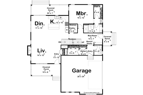 Floor Plan - Main Floor for Farmhouse House Plan #455-679 - 5 bed, 2.5 bath