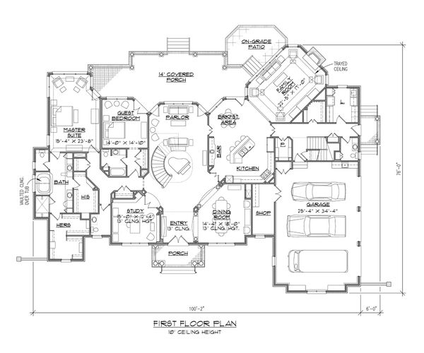 House Blueprint - European Floor Plan - Main Floor Plan #1054-91