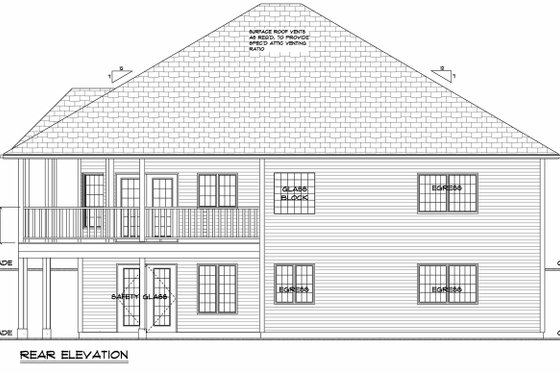 Exterior - Rear Elevation for Craftsman House Plan #126-221 - 3 bed, 2 bath