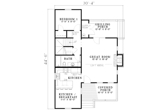 Floor Plan - Main Floor 1 for Farmhouse House Plan #17-2020 - 2 bed, 2 bath